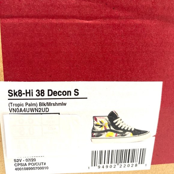 VANS Sk8-Hi 38 Decon S Tropic Palm Black Canvas Women's Size 8 VN0A4UWN2UD - Picture 8 of 8